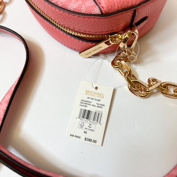 Michael Kors Jet Set Glam Small MINI Oval Camera Crossbody Bag MK Tea Rose - Picture 10 of 13